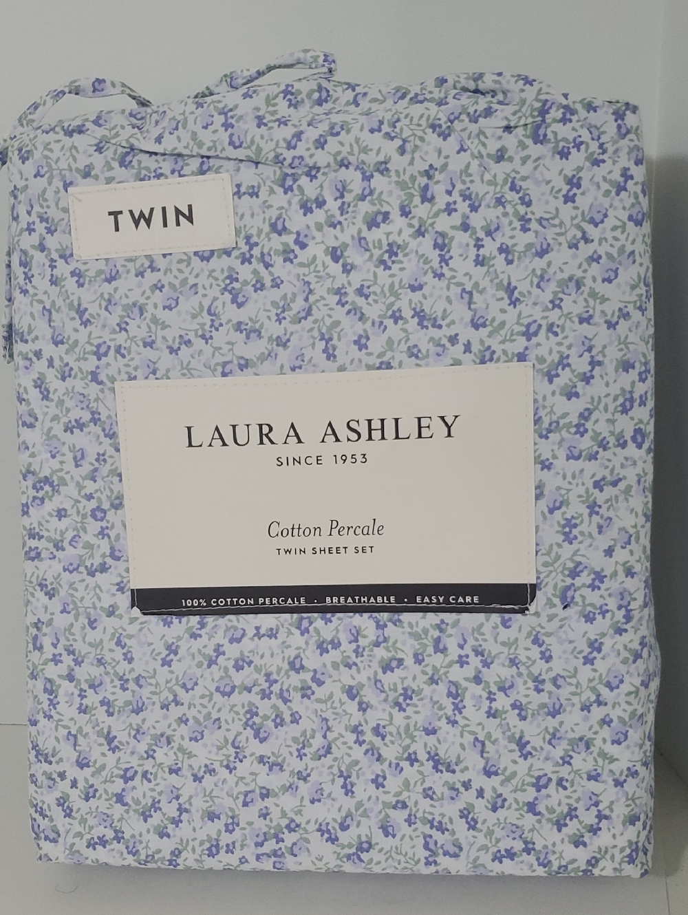 Laura Ashley Twin 100% Cotton Percale Purple Ditsy Floral Sheet Set NIP
